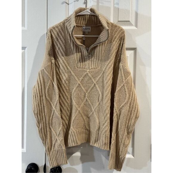 NWT SNDYS Jax Knit Cable Knit 1/4 Zip Up Cropped Cream Top Sweater Women’s L - Picture 4 of 16